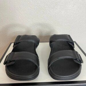 FITFLOP Gogh Moc Sandals Black Leather Adjustable Strap Slide Slip On‎ Mens 9 US